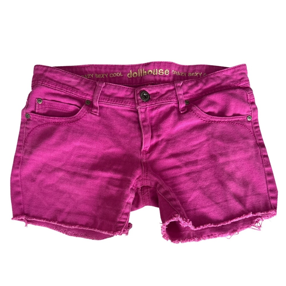 Y2K Dollhouse Pink Denim Cutoff Shorts Low Rise Magenta Barbiecore 5